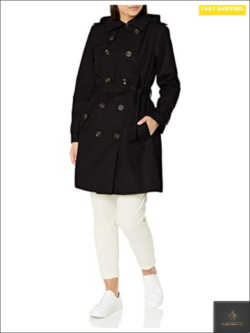 London Fog Double Breasted Short Trenchcoat with Belt, 57% Cotton 43%